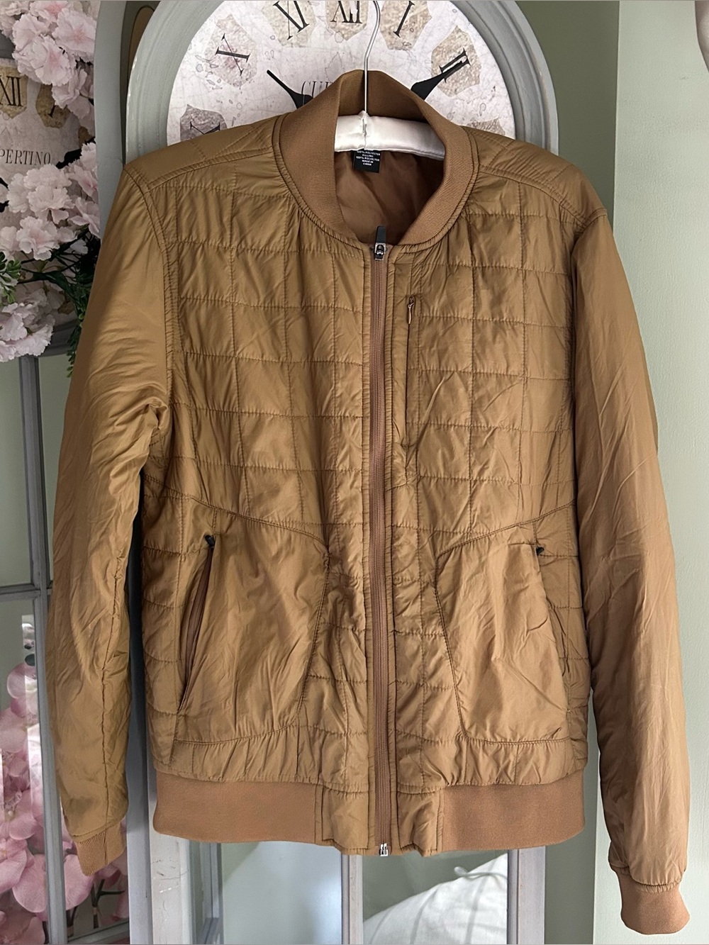 MSX by Michael Strahan Men's Quilted Midweight Bomber Jacket Tan Brown Size S
